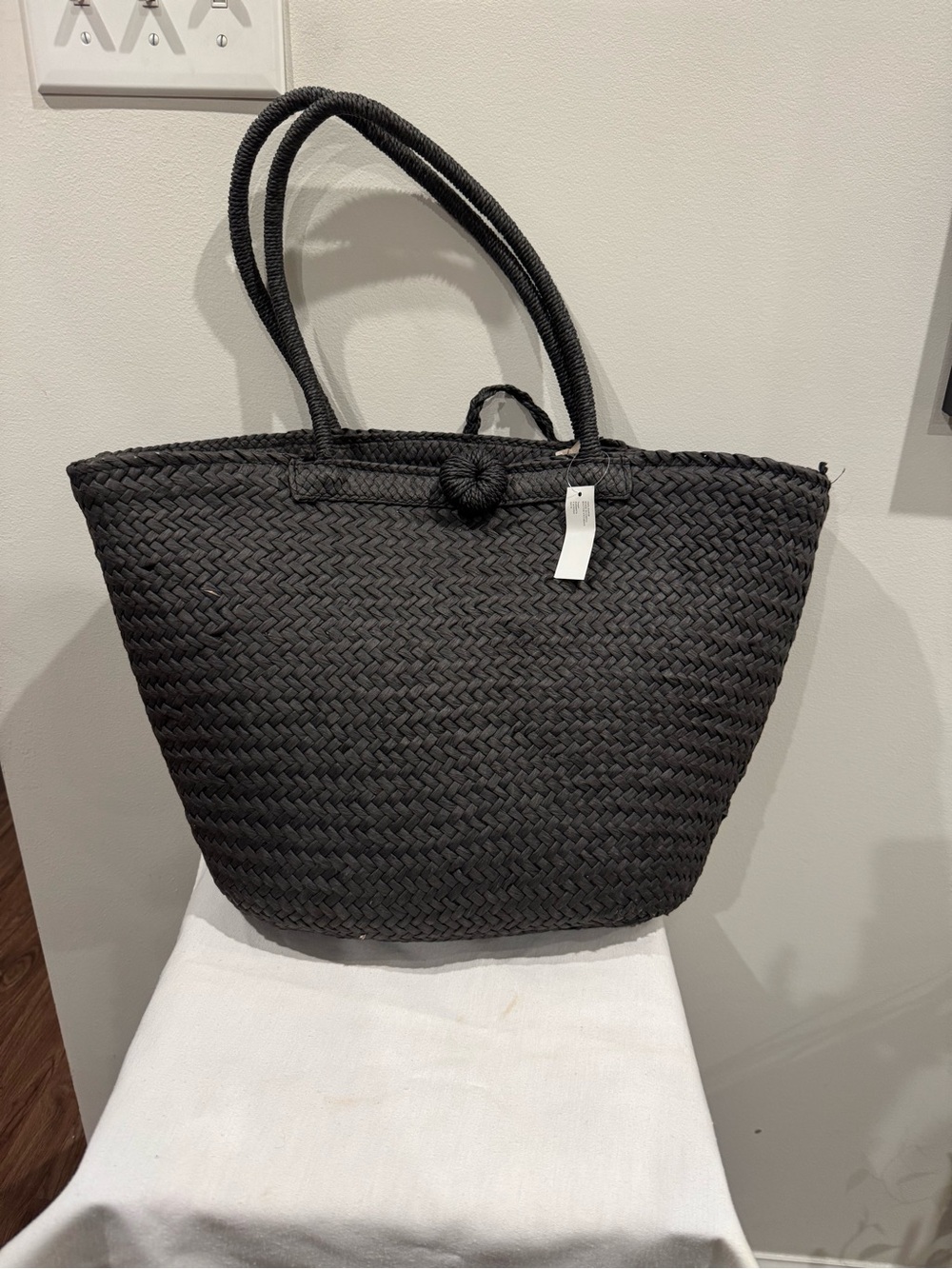 Target Black Woven Tote with Braided Rope Handles